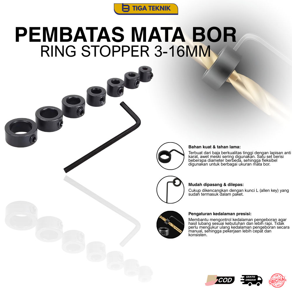 Ring Stopper Pembatas Mata Bor 3-16mm - Alat Pembatas Kedalaman Mata Bor