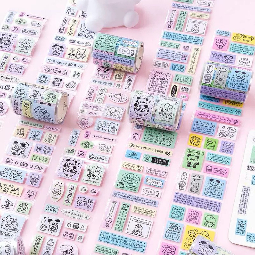sticker roll deco glitter animal korean words dekorasi journal lucu readystock B3717