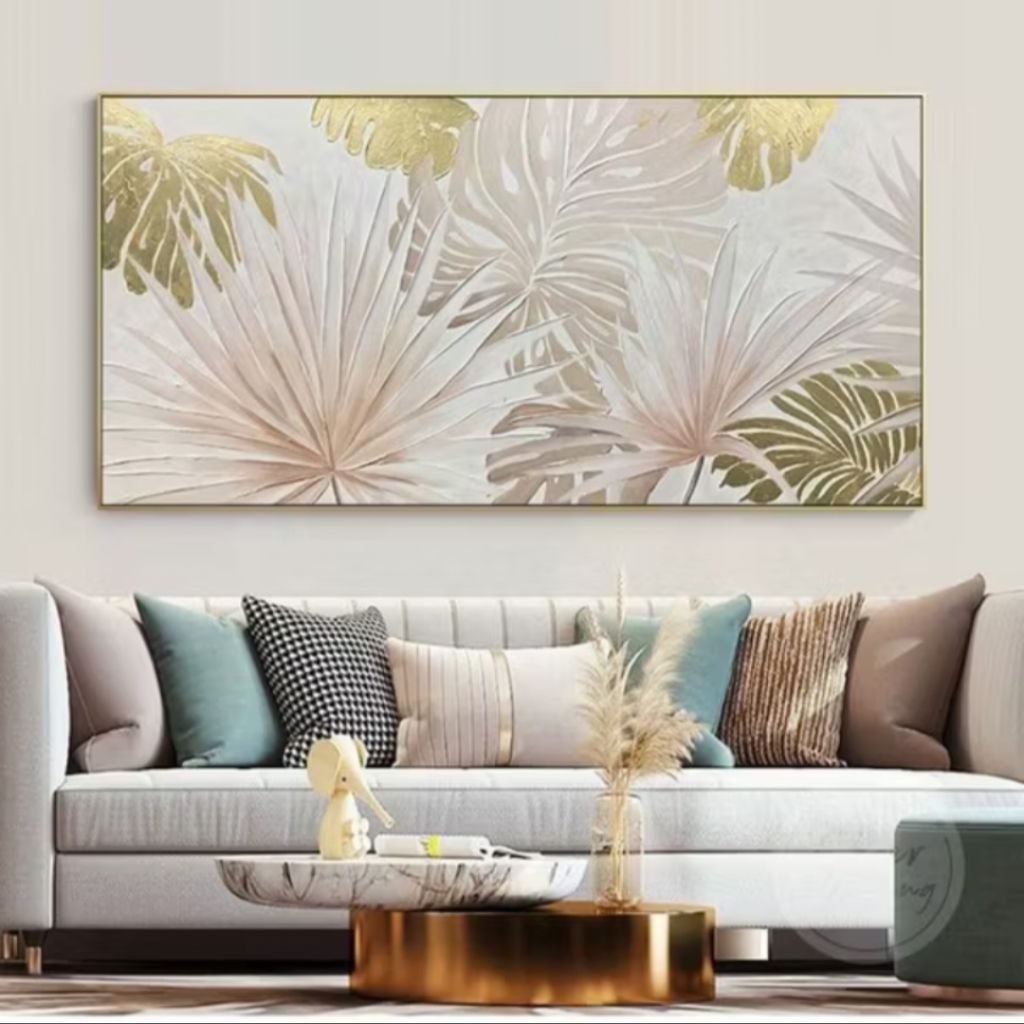 Lukisan Daun Tropical Tekstur Aesthetic Hiasan Dinding Modern