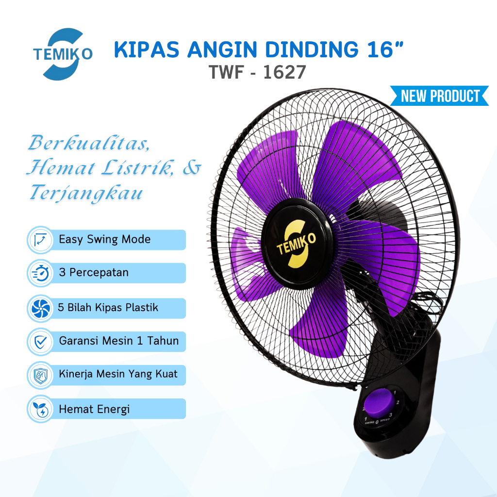 Kipas Angin Dinding Temiko 16 Inch TWF-1627