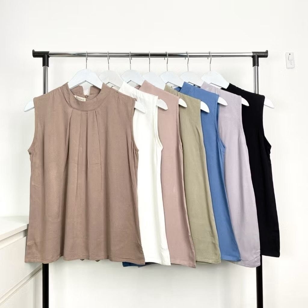 Inner Rayon Twill Premium Standar-Jumbo Turtleneck Tanpa Lengan Krah Tinggi Blus Wanita KoreanKekini
