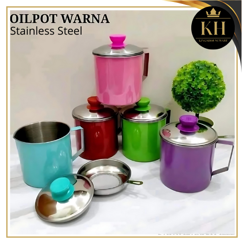 KH- Oil pot saringan tempat wadah saringan minyak goreng 1,3 L / saringan minyak stainles warna
