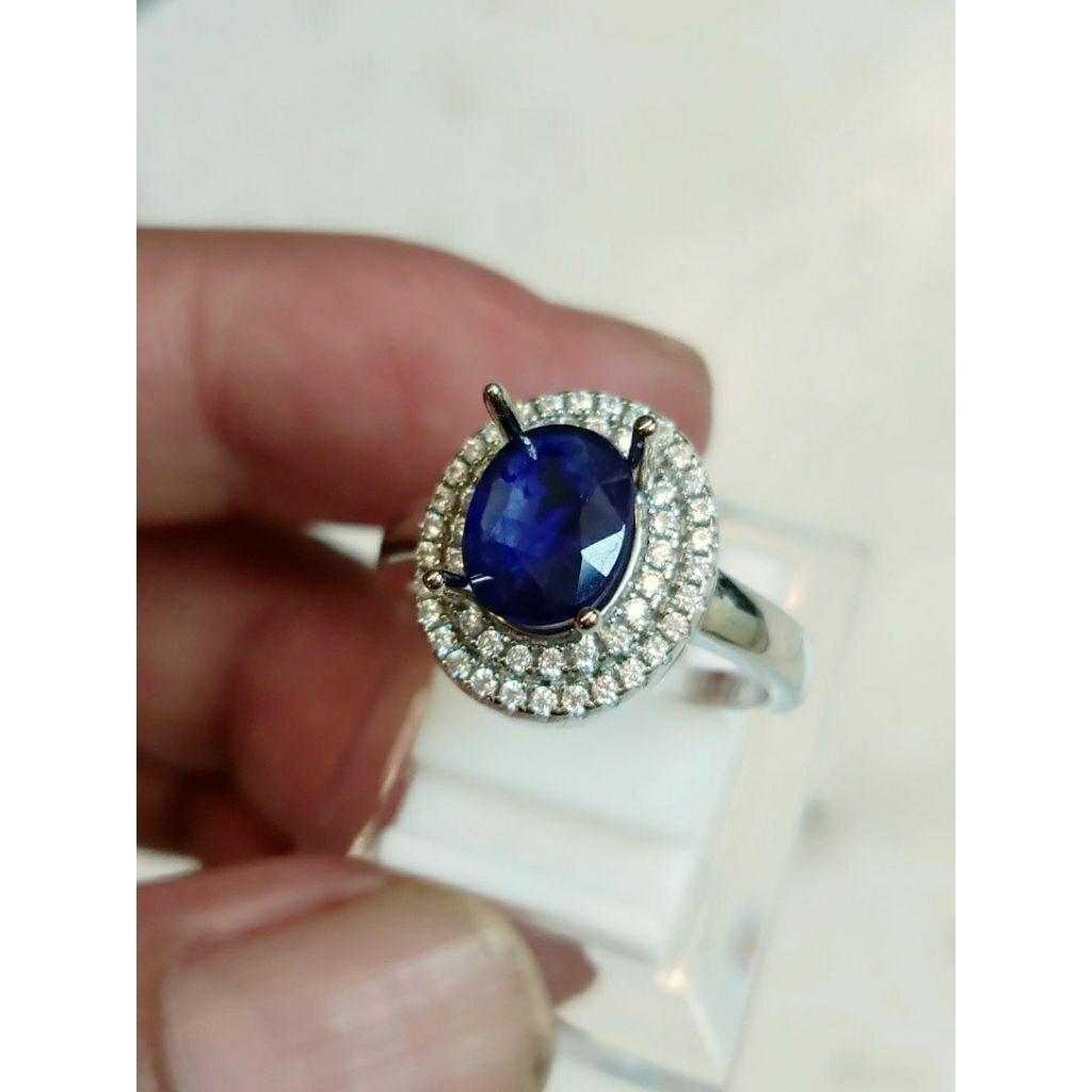 natural blu saphire corundum,ring perak 925 asli,batu permata asli original garansi 100%