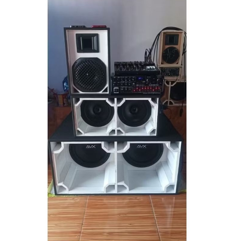 Paket Komplit Sound Miniatur Sub 12 inc x2 + Power+Mixer Siap Bunyi