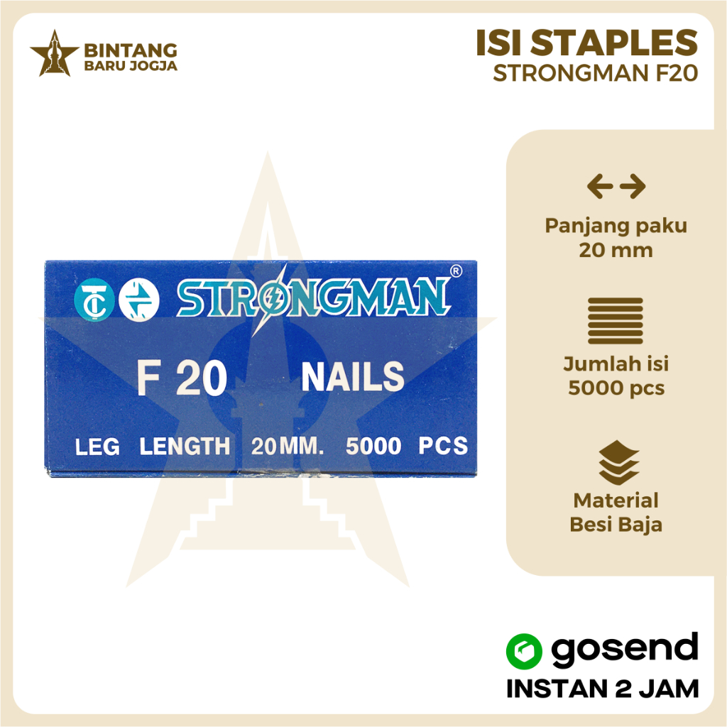 

Isi Refill Staples Paku Tembak Strongman F20 Refil Refill Isi Ulang Mesin Air Nailer Angin Stapler Gun