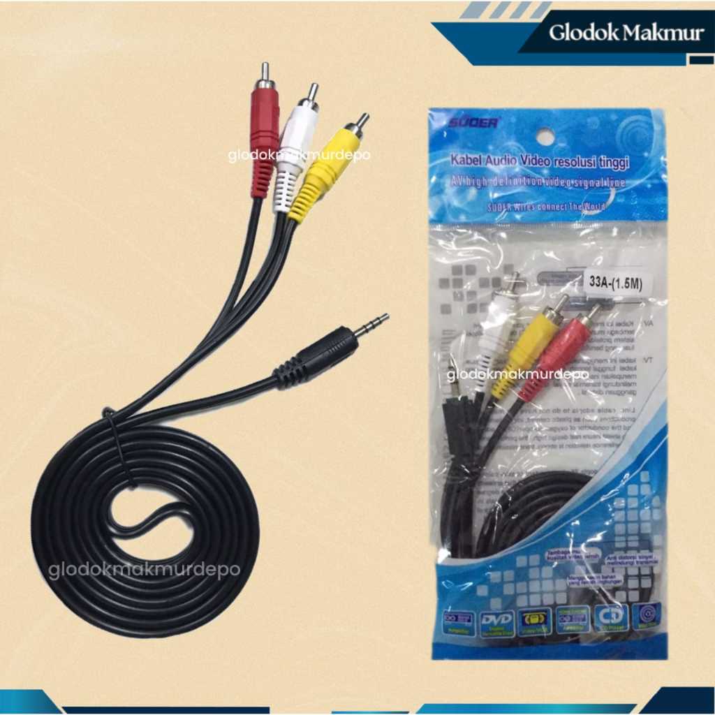 CABLE MINI STEREO TO AV CABEL CONECTOR HP TO TV SUOER KABEL KONEKTOR MINI TO 3 RCA SUOER