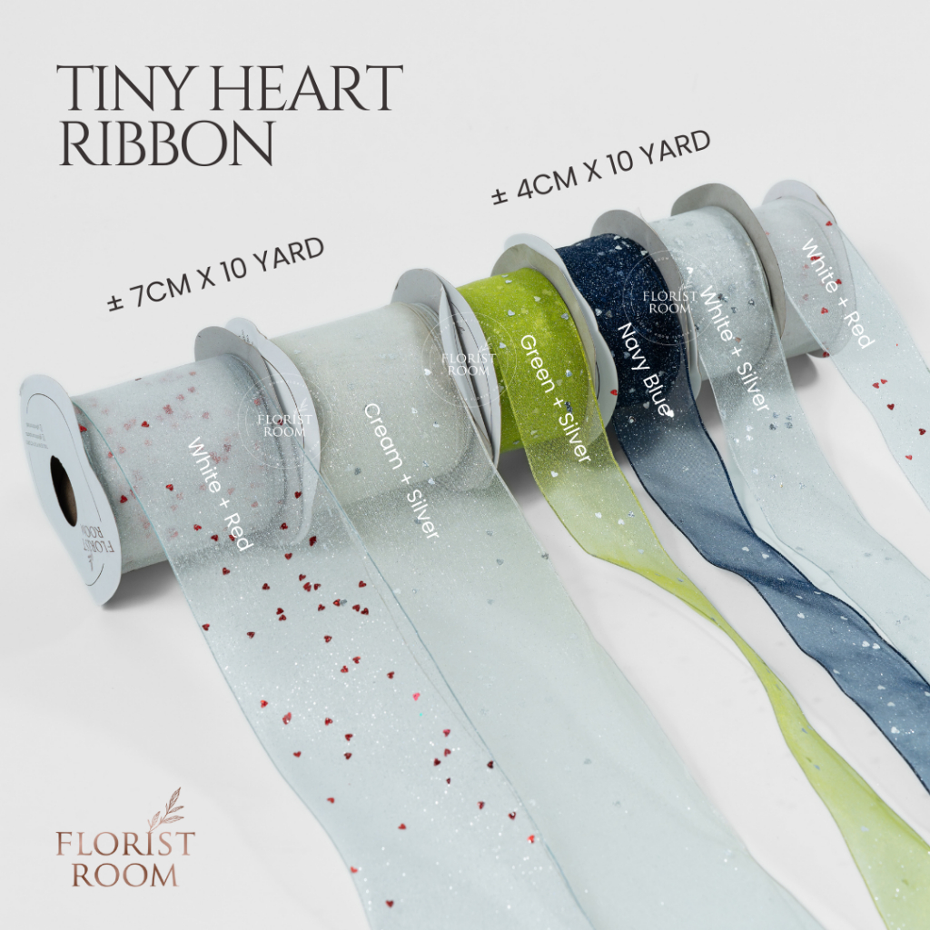 

Tiny Heart Ribbon ±4cm x 10yard - 7cm x 10yard - Hampers - Gift Ribbon