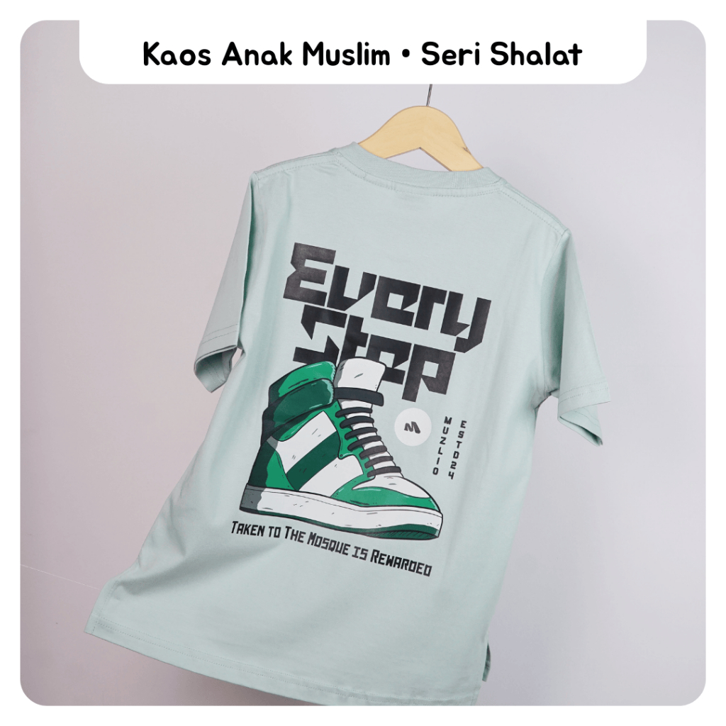 [MUZLIO] Kaos Anak Muslim - Seri Sholat - Everystep Shoes - Sage Green - Oversized