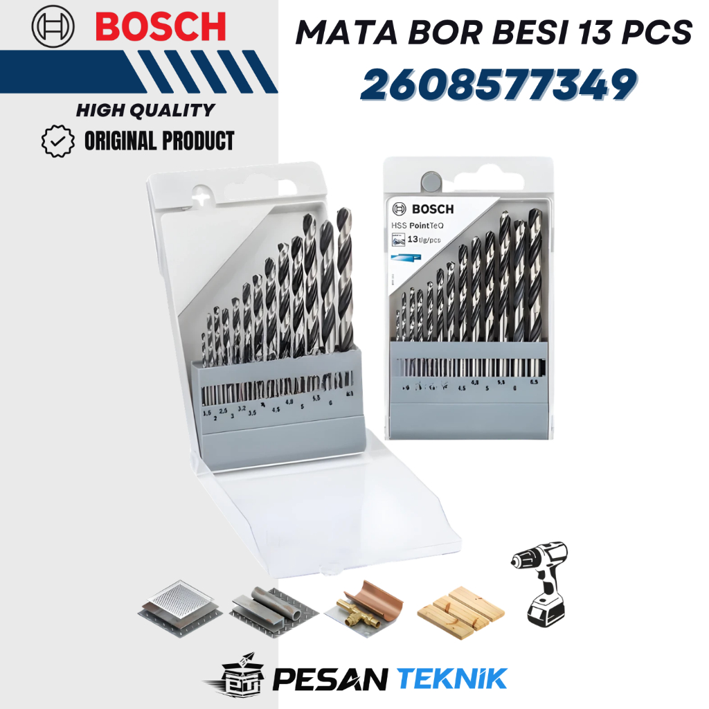 Mata Bor Besi HSS Twist Drill Bit PointTeQ 13pcs Set 1.5 - 6.5 mm BOSCH 2608577349