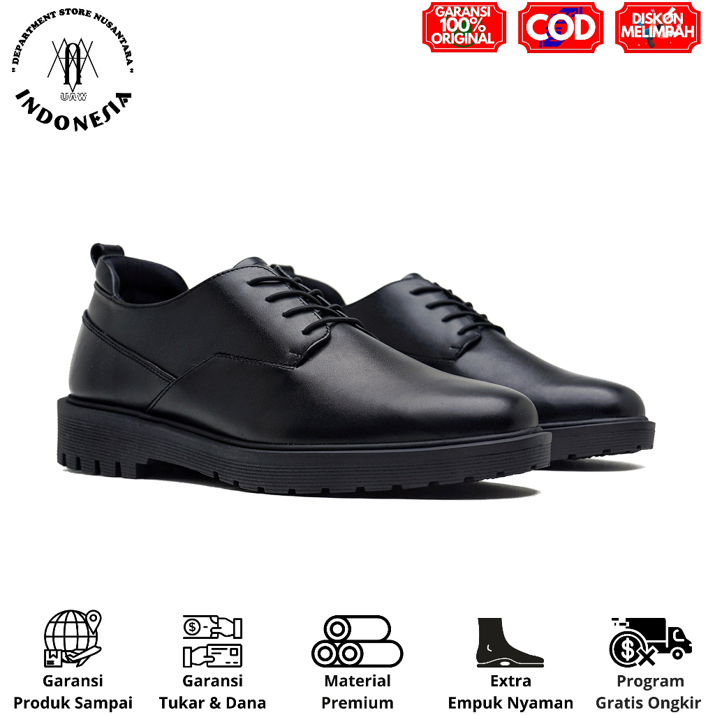 uawshoesofficial x BERGARANSI ORI | KENZIOS THOM BLACK - Sepatu Formal Modern Pria Kulit Sapi Hitam