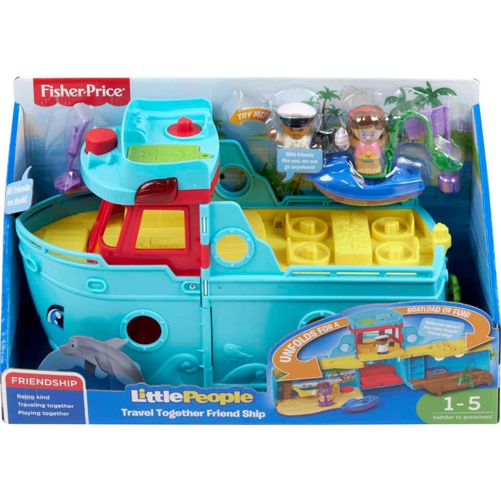 Fisher-Price Little People Toddler Toy Travel Together Friend Ship Musical Playset with 2 Figures fo
