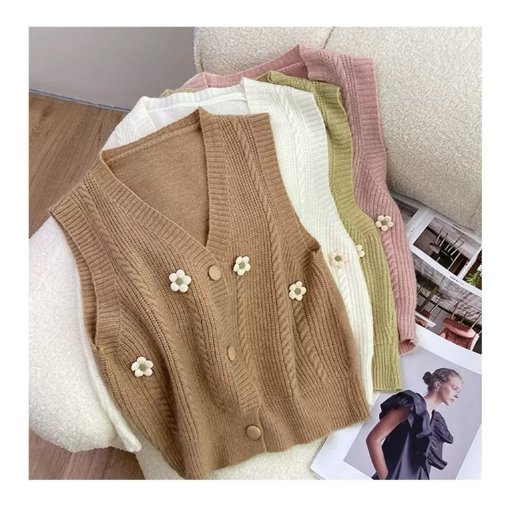 CW VEST Women Top Knit Rompi Wanita Bunga Flower Cute 1515