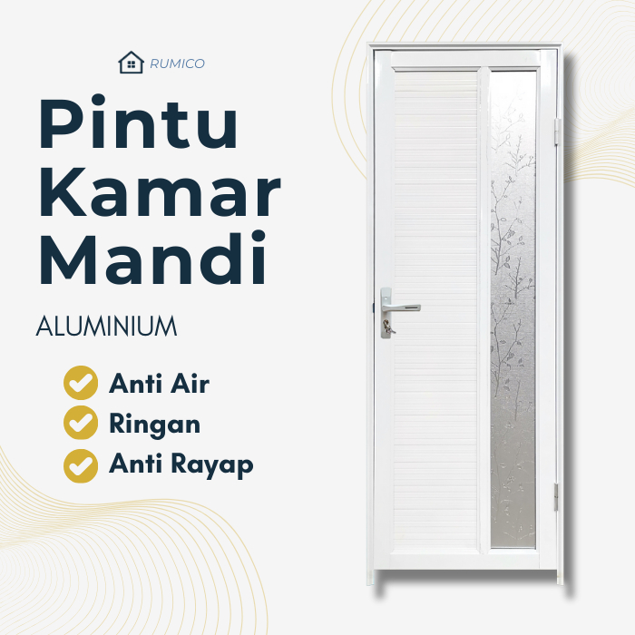 Pintu Kamar Mandi Alumunium Icepol IC008 + Handle / Pintu Alumunium Putih Kaca Samping
