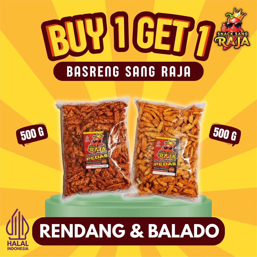 

Snack Sang RAJA - Basreng Beli 1 Dapat 2 Rasa Rendang Dan Balado Bundling 500gr