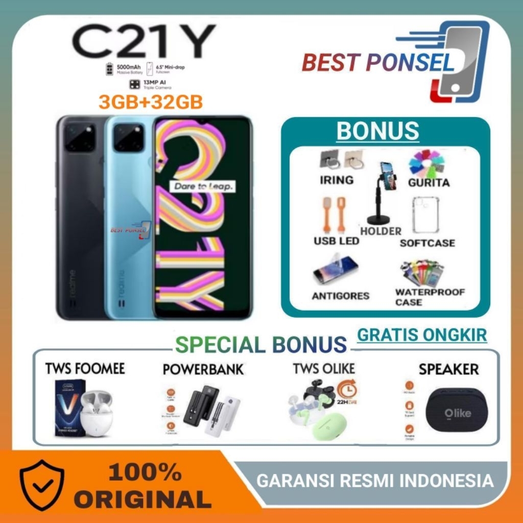 REALME C21Y RAM 3/32 GB | C21Y 3/32 | C21Y 4/64 GB | C21Y 4/64 GARANSI RESMI REALME INDONESIA