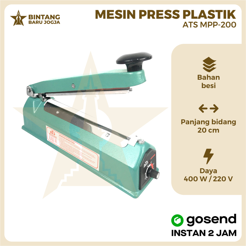 Alat Press plastik 20cm bodi besi Mesin Impulse sealer 20 body metal