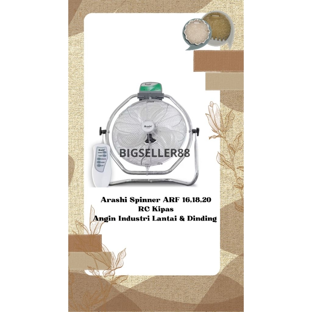 Arashi Spinner ARF 16,18,20 RC Kipas Angin Industri Lantai & Dinding 16,18,20 Inch 2in1 + Remote