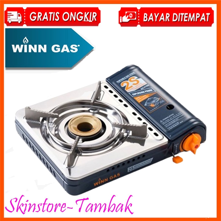 WINN GAS W-2S Kompor Gas Portable 2in1 blue sillver free gas 1 pcs