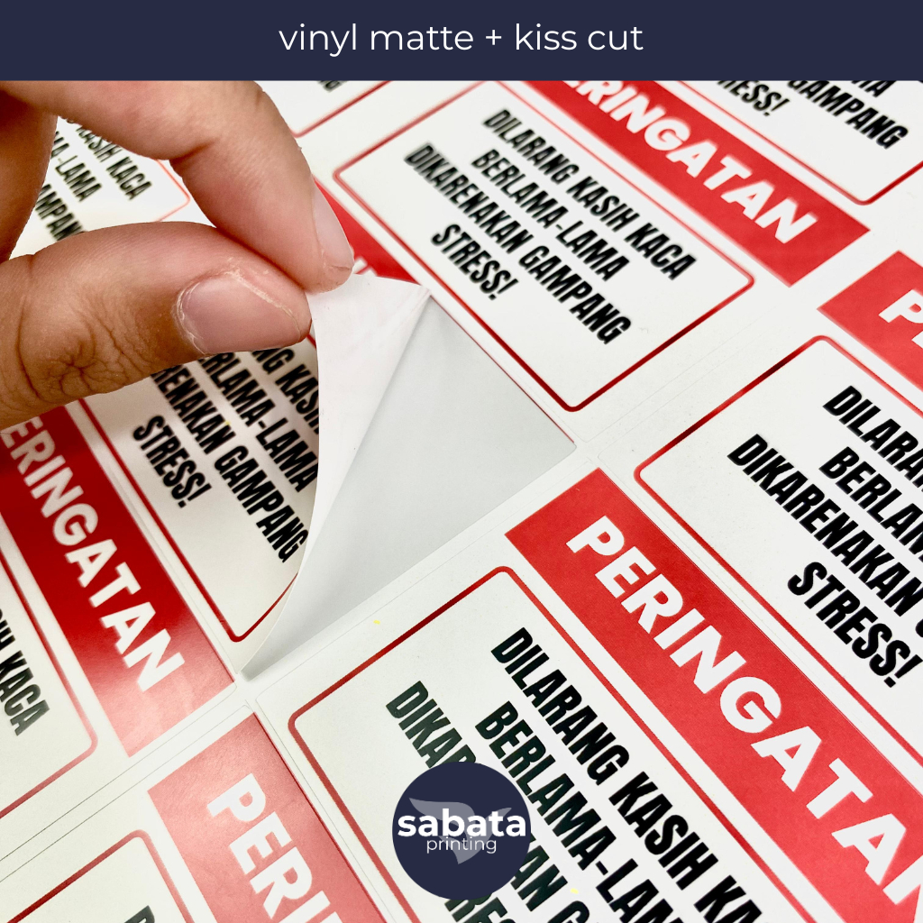 

Cetak Stiker Custom / Print Stiker Label Vinyl Ukuran A3+ Kiss Cut, Die cut (potong putus) Tahan Air