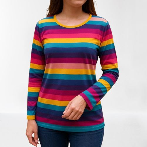 Kaos Salur Rainbow Pelangi Lengan Panjang Wanita