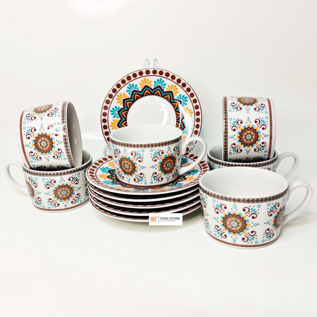 Cangkir Keramik Kopi Teh Motif Marakesh 6 Pasang Kedaung Home