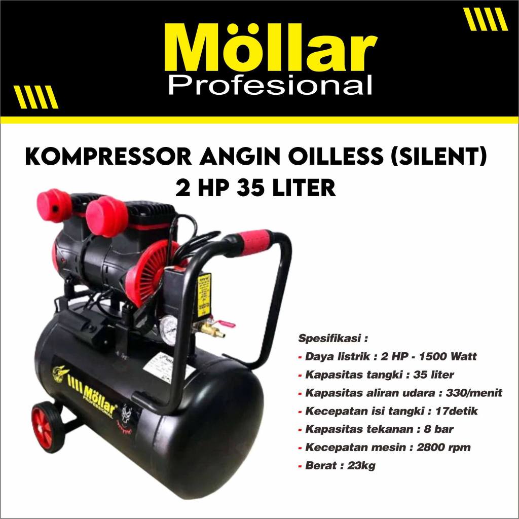 Mollar - Kompressor Angin/Air Compressor Silent 2HP 35 Liter (Oilles)