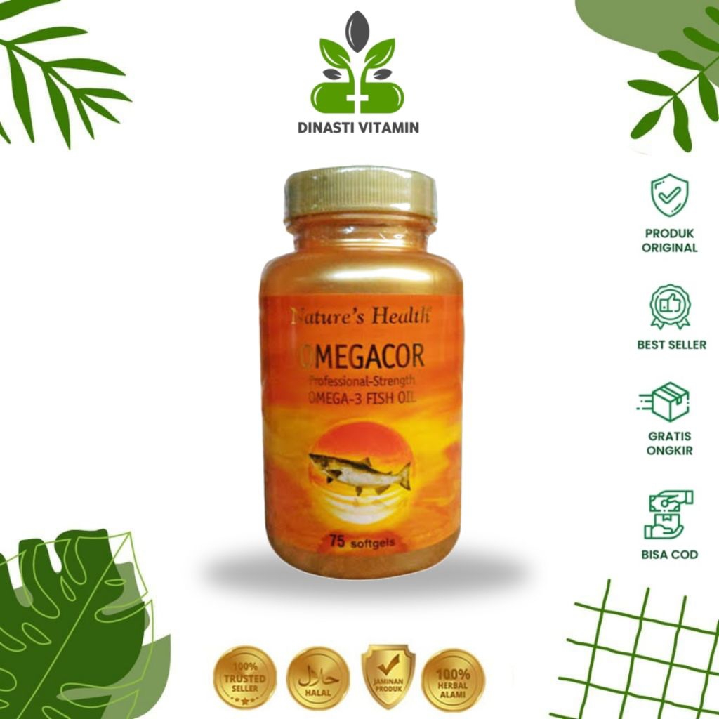 Natures Nature's Health Omegacor 3 Fish Oil Vitamin Minyak Ikan Isi 75 Softgels Original