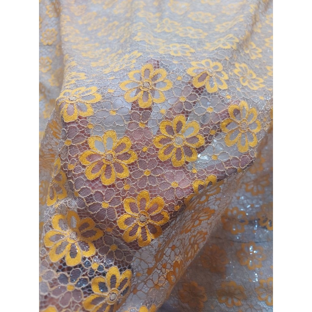 kain brokat premium  - kain brokat kebaya - kain brokat gliter - kain brokat luxury ( kuning muda) T