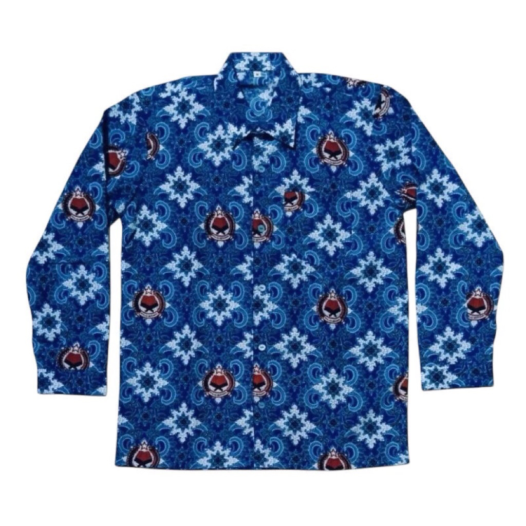 baju batik sekolah SMP/MTS seragam kemeja motof lugina warna biru nasional lengan pendek panjang