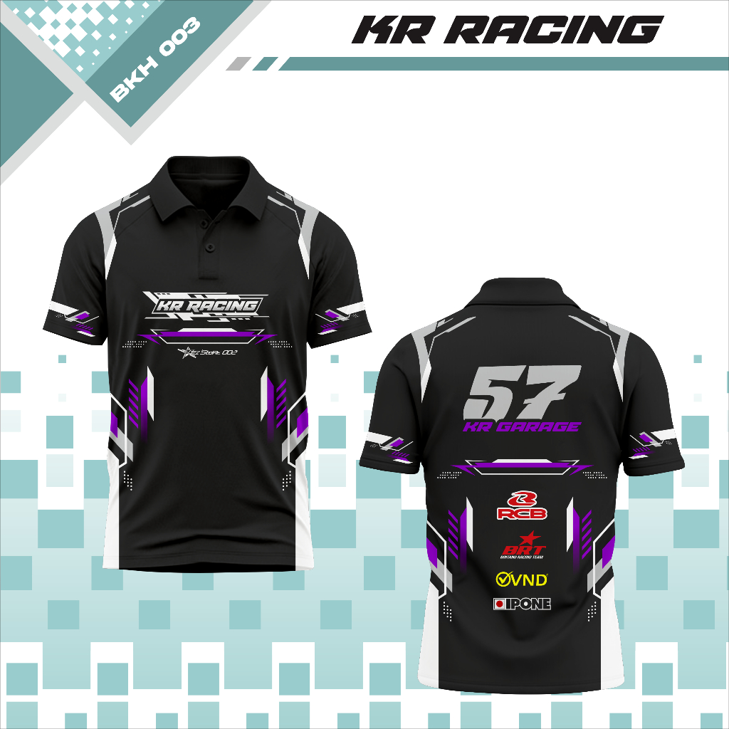 Baju Jersey Balap Motor Racing Custom Desain Lengan Pendek Uniseks Sport BKH 003 Motif Full Printing