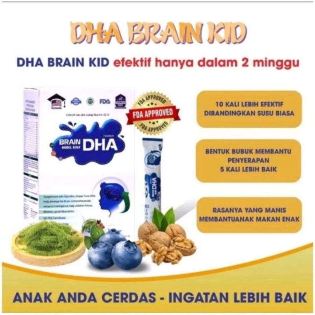 DHA Brain Kids Asli 100% - Vitamin Nutrisi Otak Meningkatkan Kecerdasan Otak Anak Herbal BPOM
