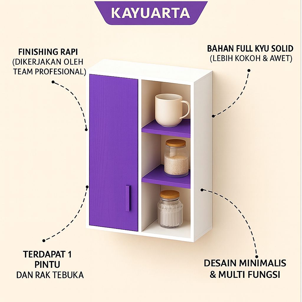 KayuArta- Lemari Dinding Tempel Minimalis Rak Gantung Serbaguna Lemari Dapur Kitchenset Kayu Elegan