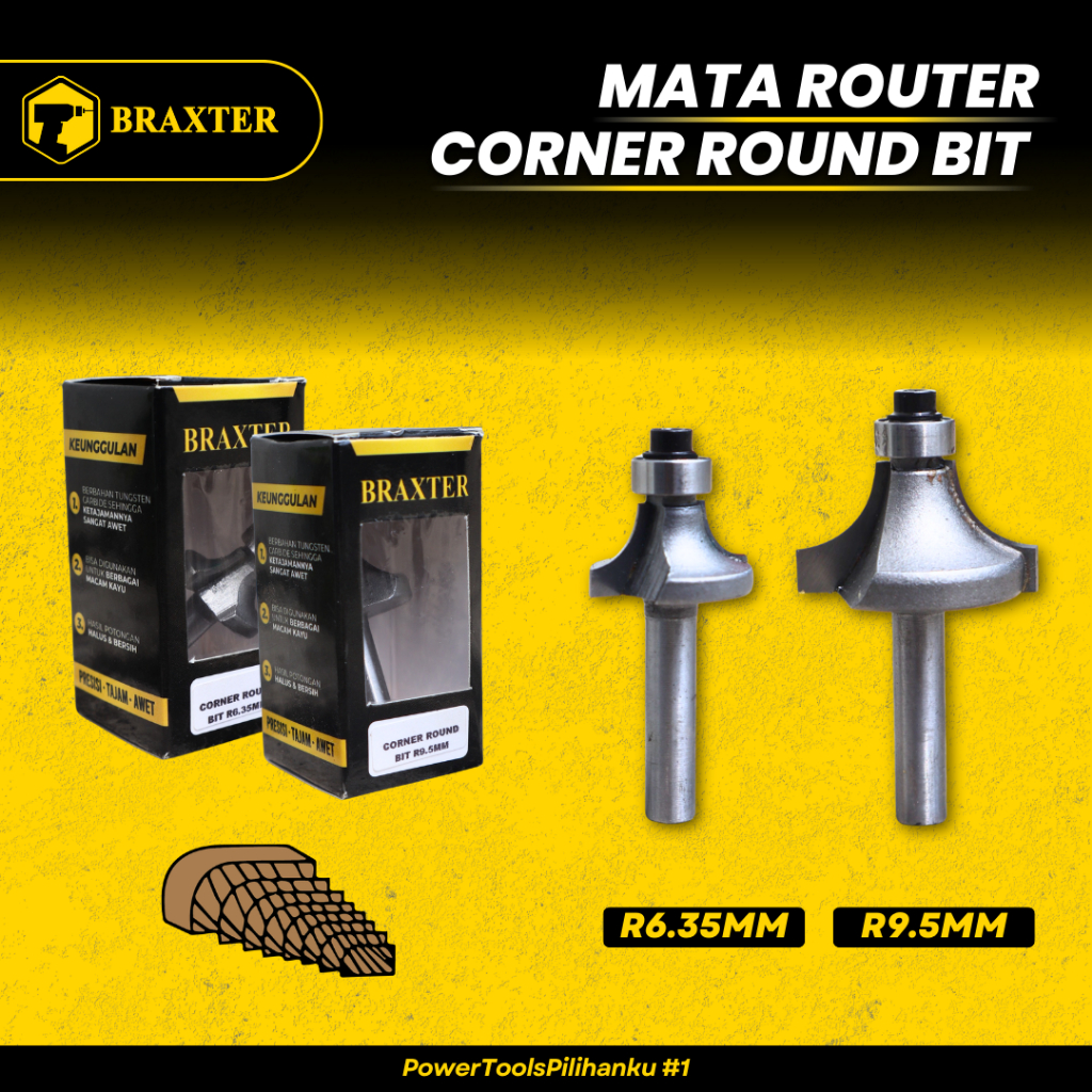 BRAXTER Corner Round Bit Mata Profil / Trimmer / Router Kayu TCT