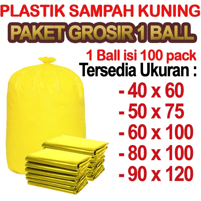 Plastik sampah Kuning  90x120,  60x100, 50x75,  40x60 kantong plastik medis 1 BALL GROSIR