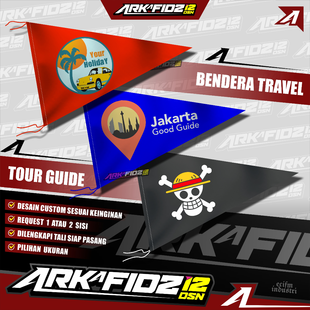 CUSTOM BENDERA SEGITIGA | BENDERA TOUR GUIDE TRAVEL | BENDERA MOTOR MOBIL