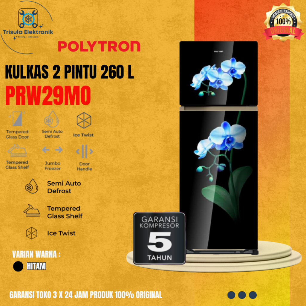 POLYTRON KULKAS PRW 29MO / PRW 29 MO / PRW29MO , 2 PINTU 260 LITER