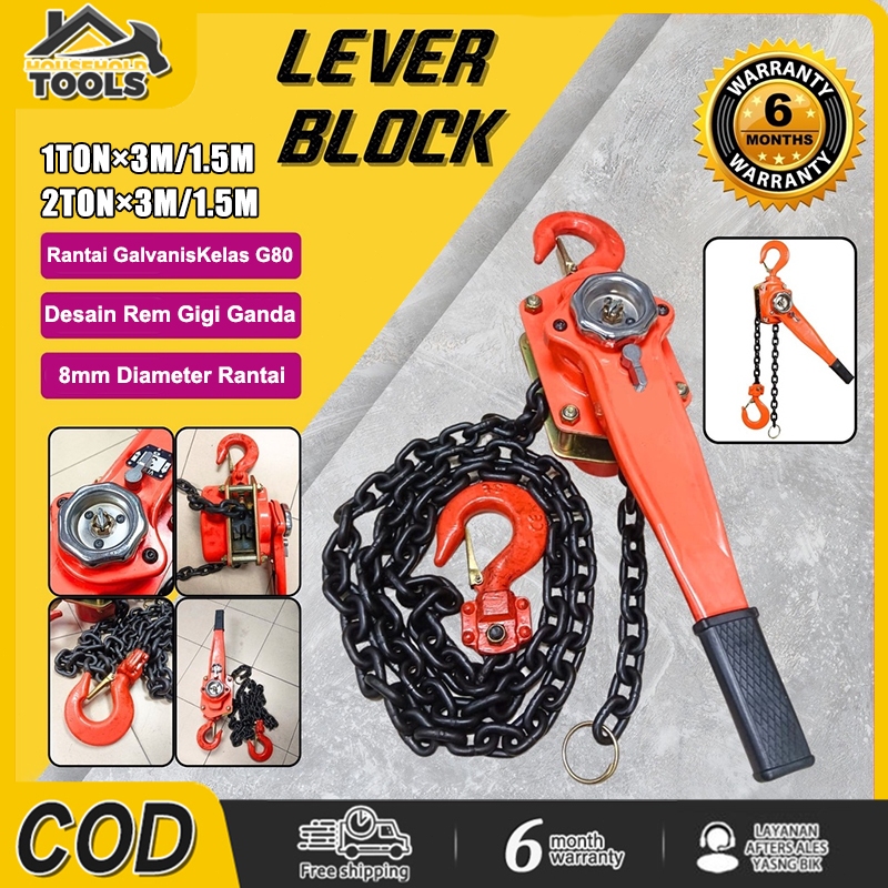 Kotrek Rantai Angkat Lever Hoist - 1t/2t 1.5M/3M Manual Lifting Crane untuk Bongkar Muat, Bengkel & 