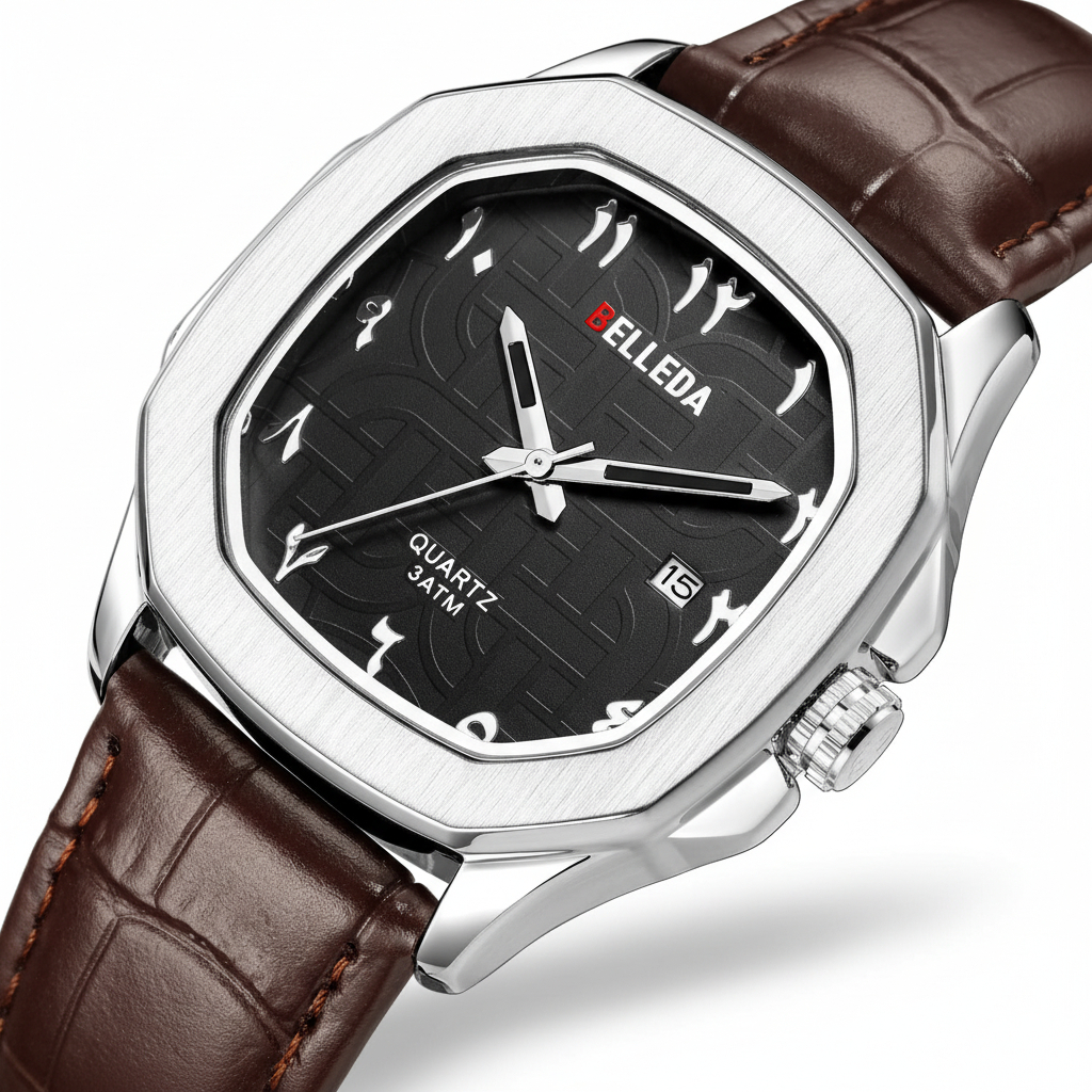 Jam Tangan Pria Wanita Belleda 9484-2 Quartz Tanggal Strap Leather Arbick Anti Air 3 Atm Watches