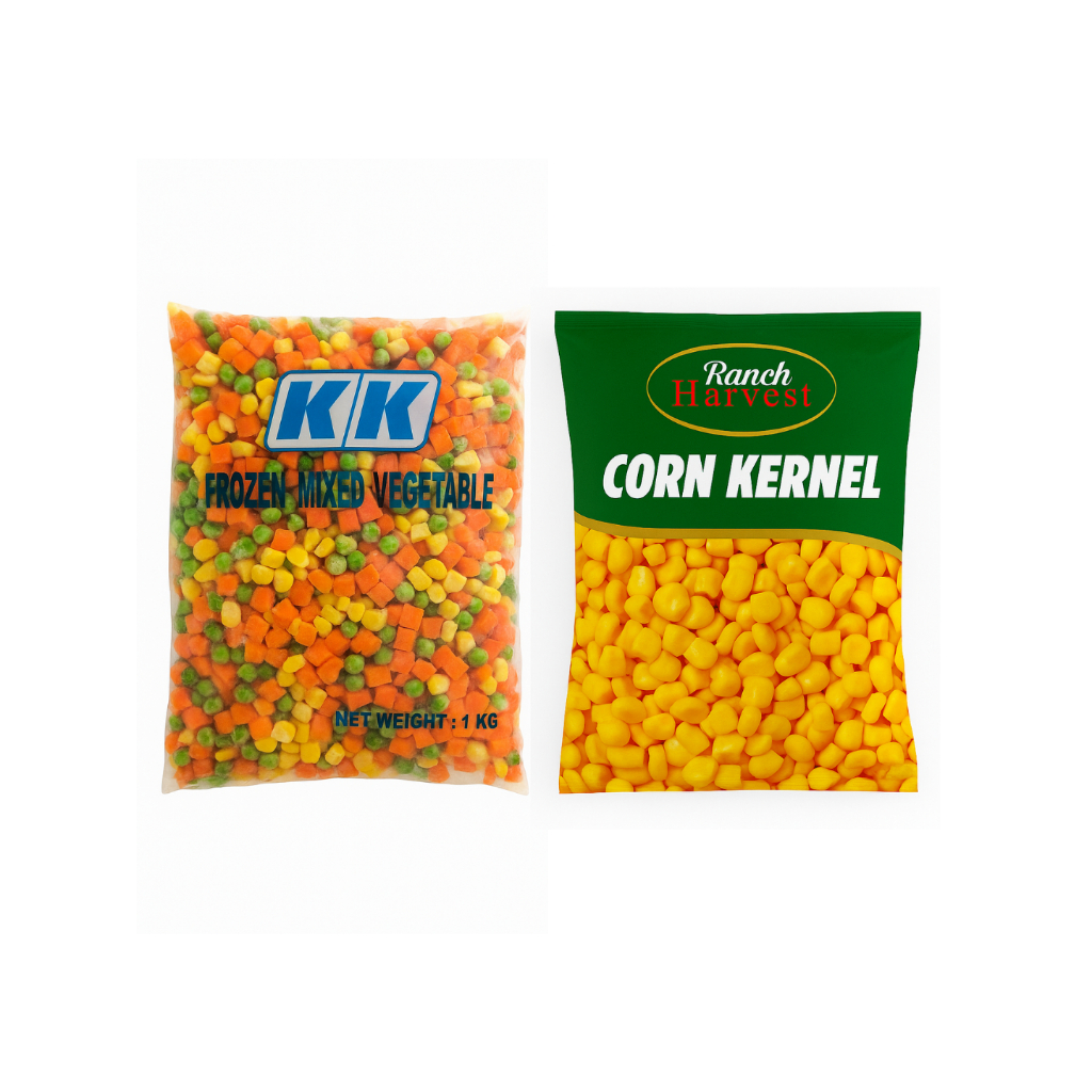 

Ranch Harvest Korn Kernel & KK Mix Vegetable 4 Ways 1Kg | Jagung Pipil & Sayur Campur Frozen