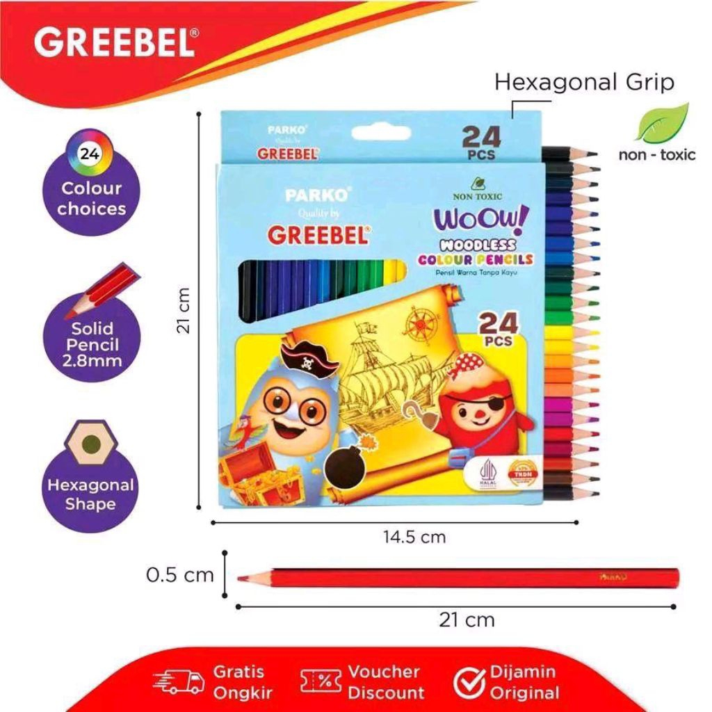 

Pensil Warna Greebel Woodless Parko 24 Warna