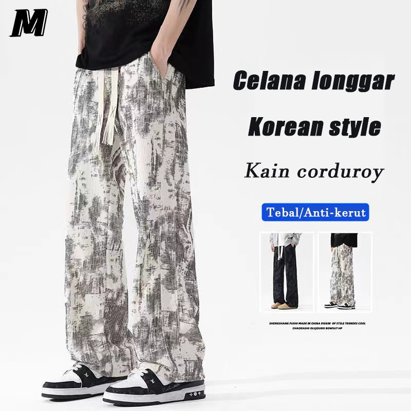 Celana panjang pria Celana corduroy pria celana korduroy Celana y2k motif Celana gombrong pria Celan