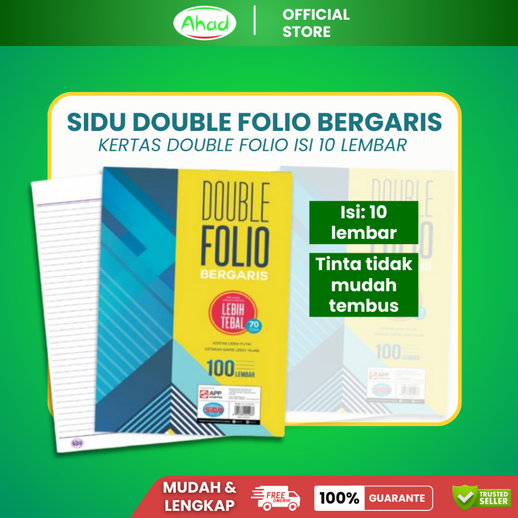 Kertas Folio | Sidu Kertas Double Folio Bergaris Isi 10 Lembar | Kertas Folio Sidu