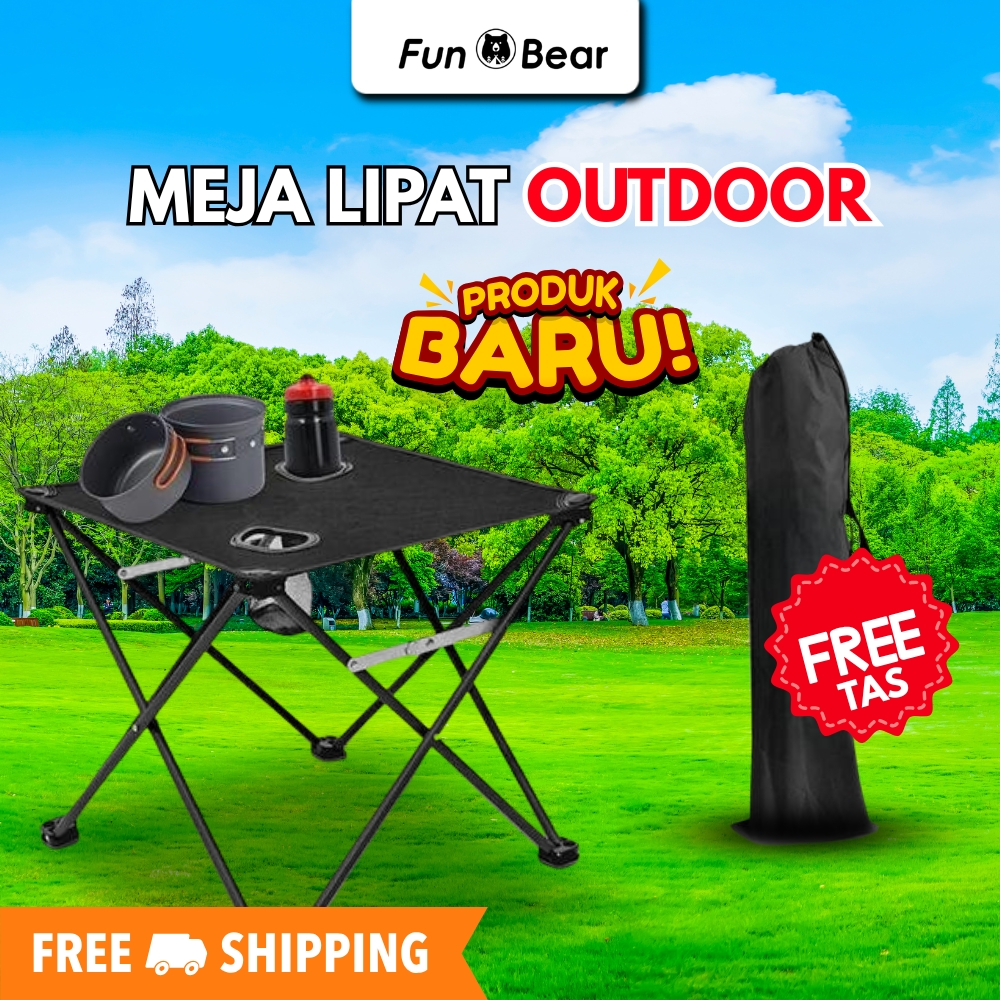 Fun Bear Meja Lipat Kecil Portable Bahan Oxford | Meja Outdoor Mini Kuat & Ringkas | Sangat Praktis 