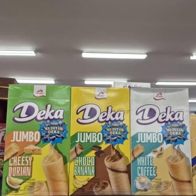 Deka Wafer Roll JUMBO CHEESE DURIAN/CHOCO BANANA/WHITE COFFEE (isi 20).