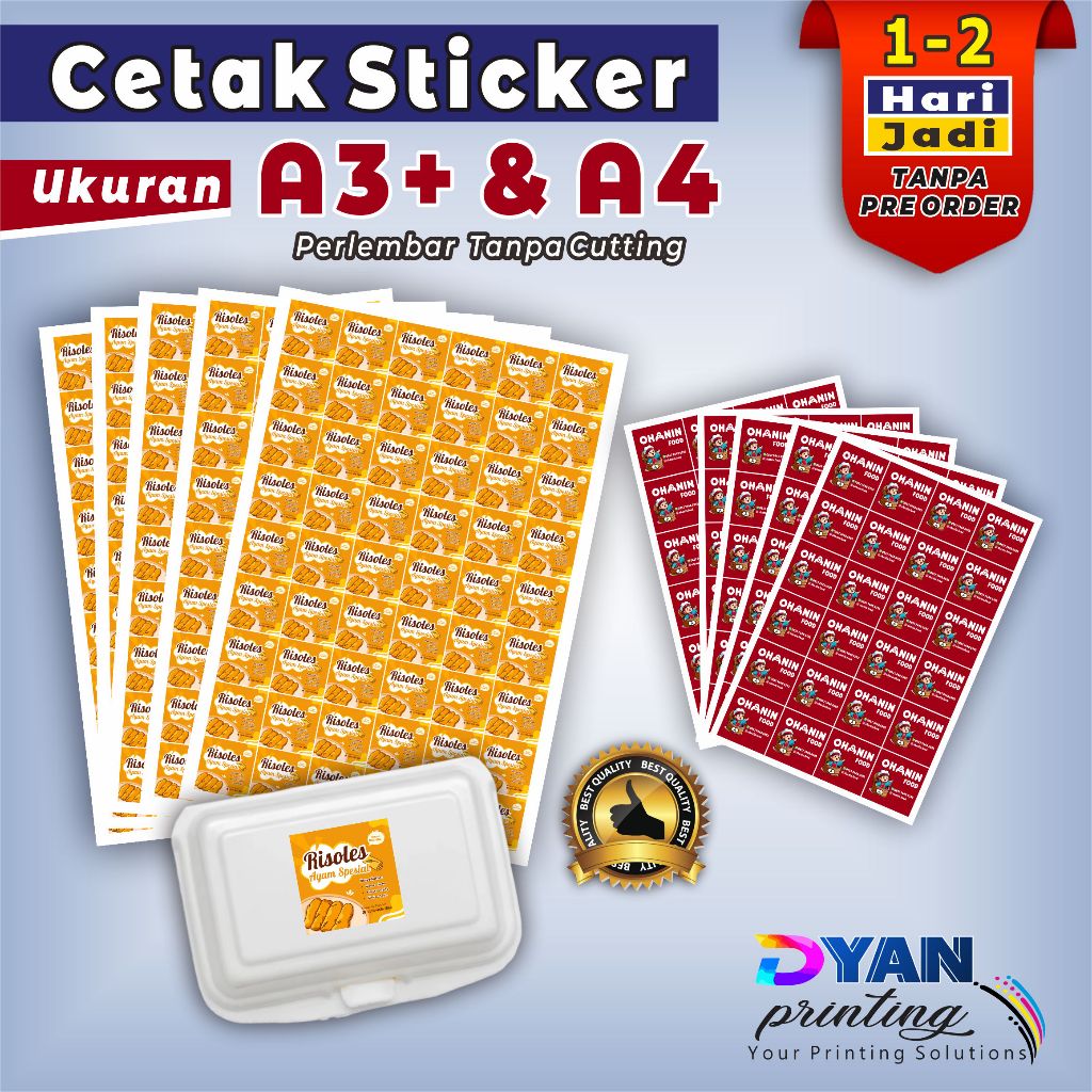 

CETAK STICKER A3+ /A4, BAHAN GLOSY DAN MATTE, BISA REQUEST UKURAN