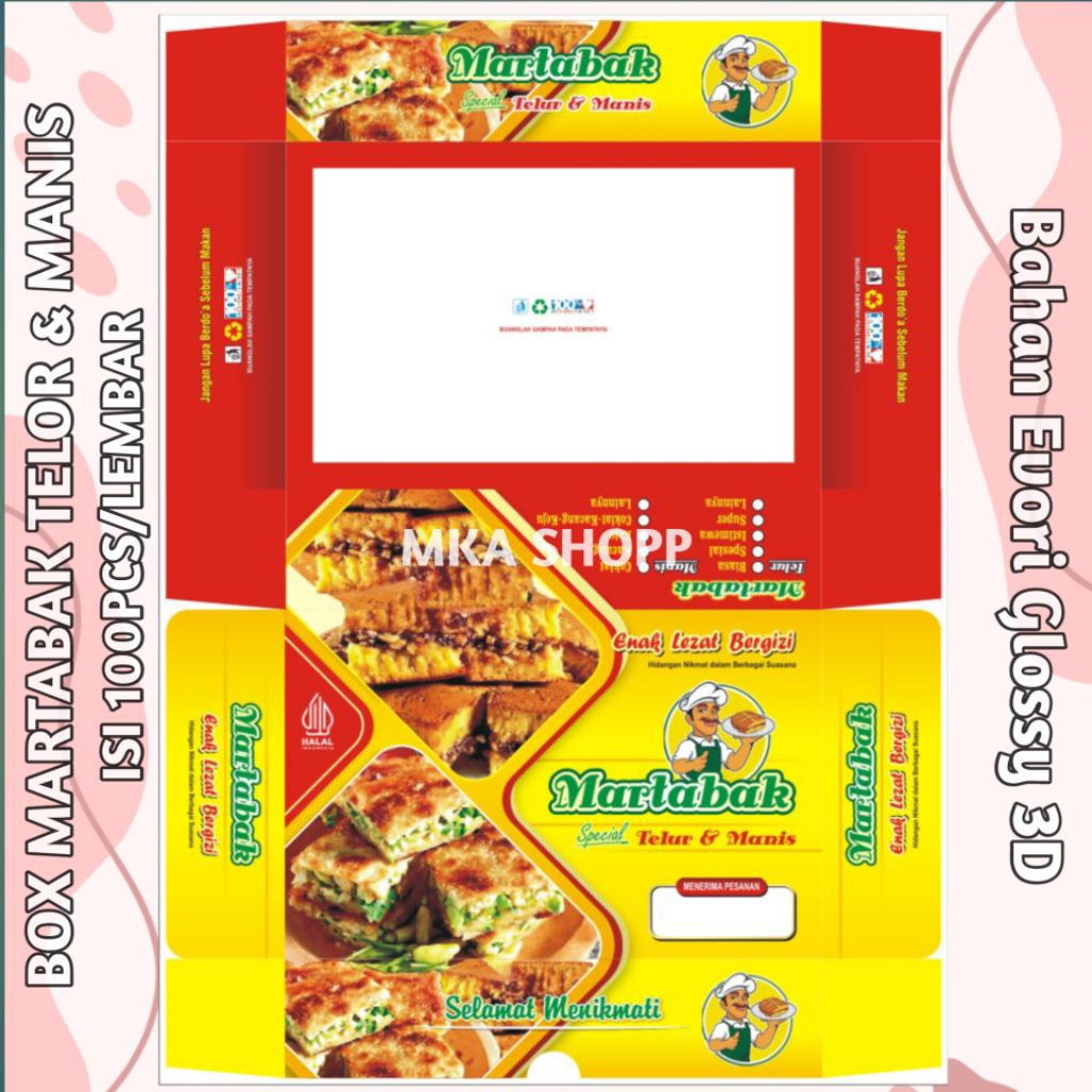 Box martabak telor dan manis motif 3D isi 100 lembar / kardus martabak telur & manis bahan evori glo