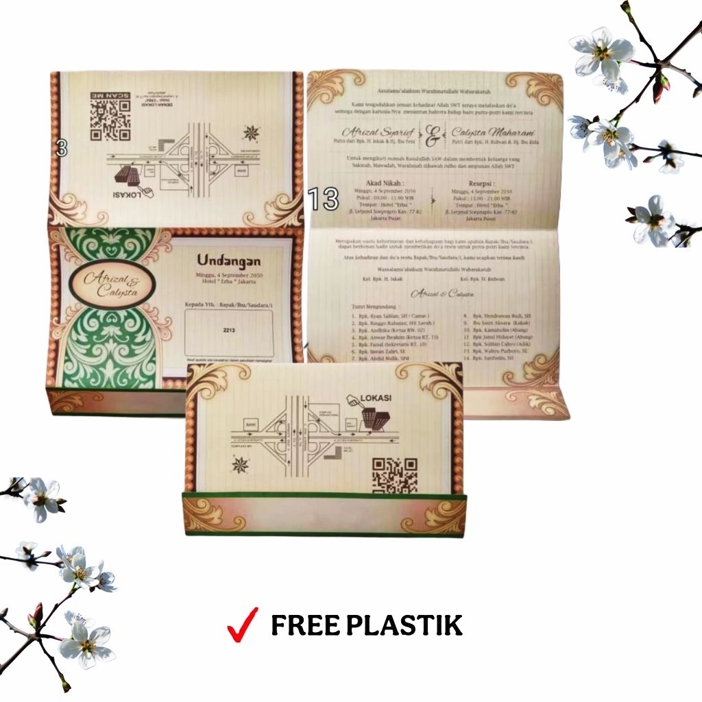 Cetak Undangan Pernikahan Lipat 3 Model Semi Amplop | Undangan Blanko Blangko Erba Aesthetic