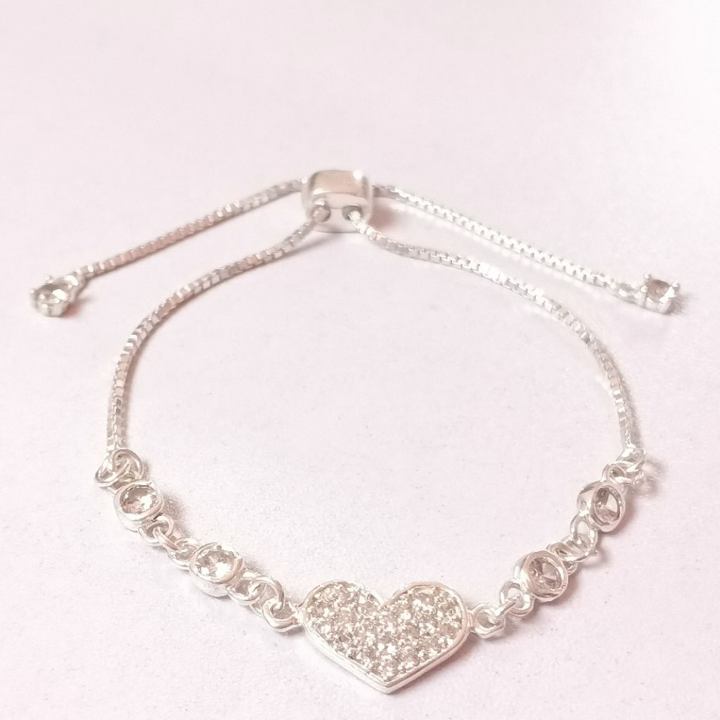 Gelang Serut Perak Asli Silver 925 Model Love Lapis Emas Putih/Gelang Wanita Model Terbaru/Gelang Ta