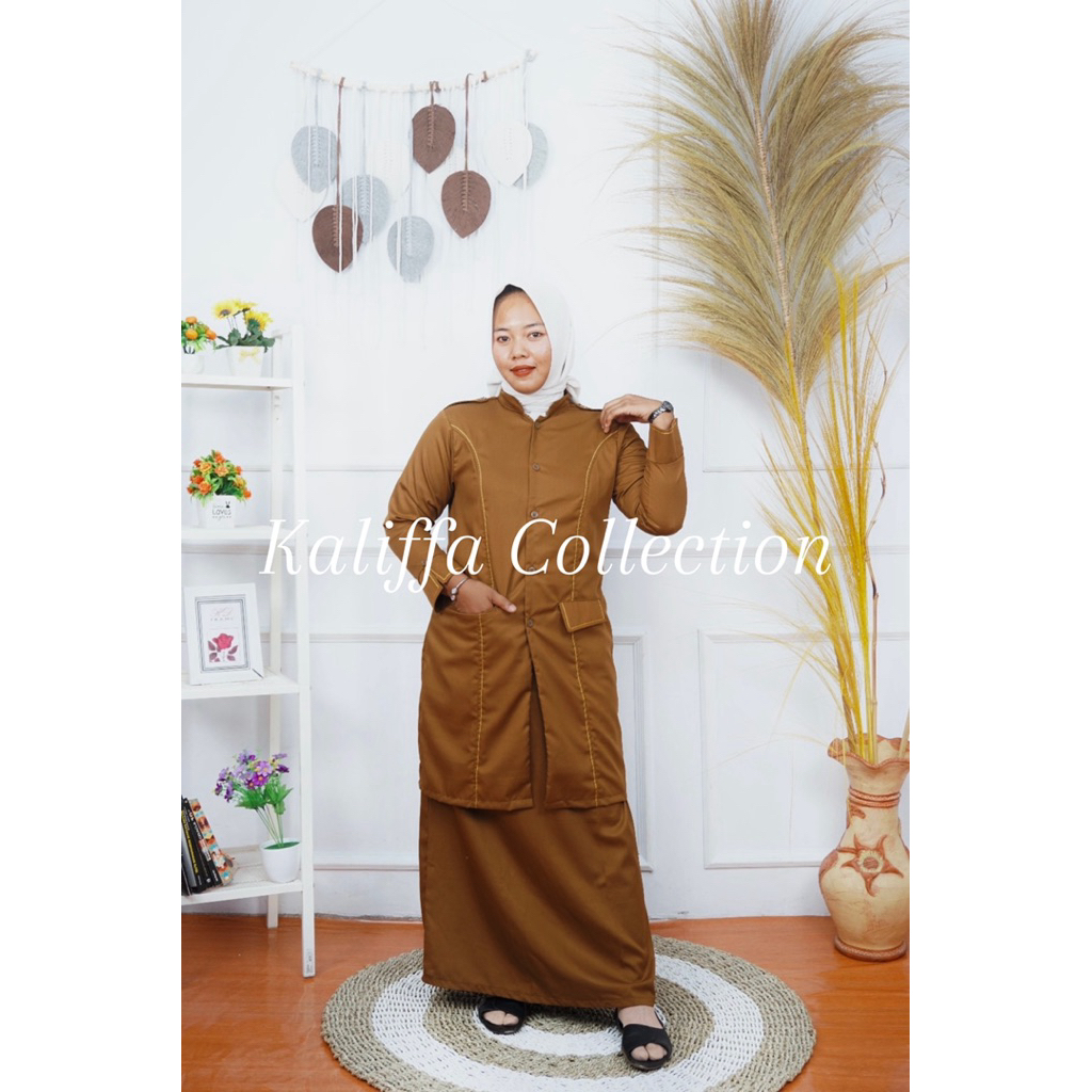 Setelan tunik PDH khaki tua pns wanita setelan celana rok A pemda wanita terbaru