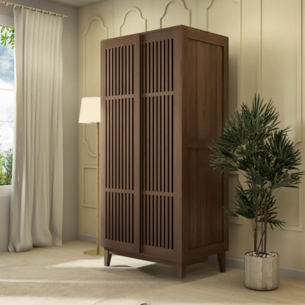 Kayukozy - Lemari Jati Minimalis 2 Pintu Sliding – Lemari Pakaian Modern Kayu Solid Aesthetic